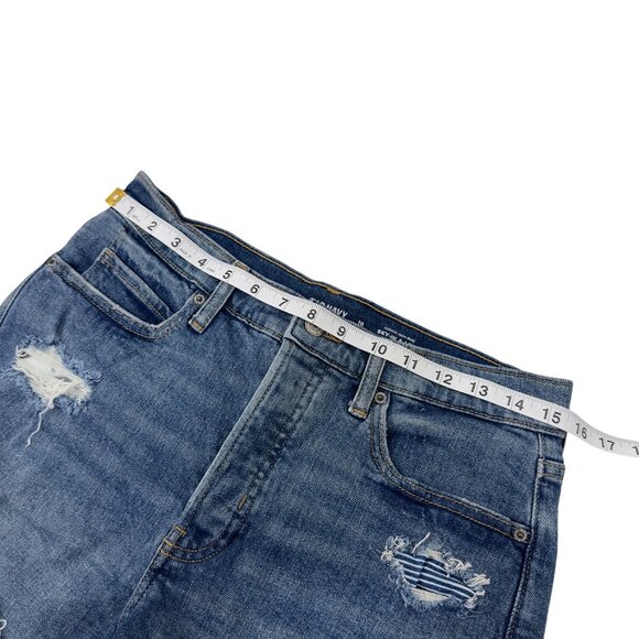 Old Navy Womens Distressed Denim High Rise Shorts Size 10 Sky-Hi A-Line - Picture 5 of 9